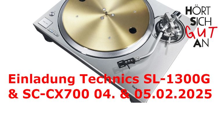 Hochwertiger Technics SL-1300G Plattenspieler mit Einladungstext zur Vorführung bei Hört sich Gut an in Bielefeld